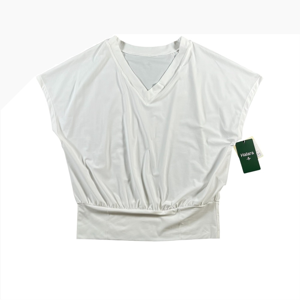 Halara Womens White‎ V-Neck Short Sleeve Oversized InstantCool Top Size S NWT